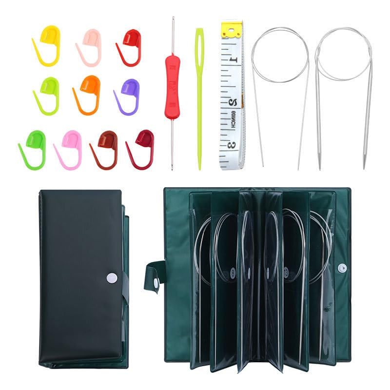 HASTHIP® 11Pcs Circular Knitting Needles, Multi Sizes, 31.5 inches Circular Needles Kit with 10 Stitch Markers, Dual End Crochet Hook, Blunt Yarn Needle, Circular Knitting Needles with PU Storage Bag HASTHIP® 11Pcs Circular Knitting Needles, Multi Sizes, 31.5 inches Circular Needles Kit with 10 Stitch Markers, Dual End Crochet Hook, Blunt Yarn Needle, Circular Knitting Needles with PU Storage Bag